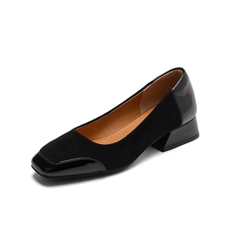 2025 Spring Casual Low Heel 32-43 Size Square Head Splicing All-Match Women'S Single Shoes - Image 1