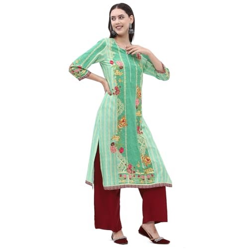 Biba Women Rayon Regular Fit Printed Straight Kurta(Assorted18699_Green_M) - Image 3