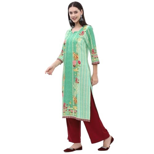 Biba Women Rayon Regular Fit Printed Straight Kurta(Assorted18699_Green_M) - Image 2
