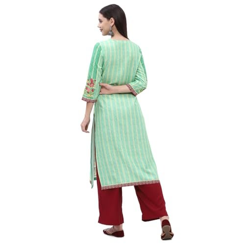 Biba Women Rayon Regular Fit Printed Straight Kurta(Assorted18699_Green_M) - Image 4