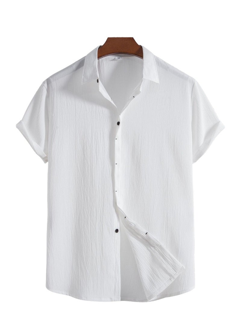 Summer new men's short-sleeved shirt loose solid color button short-sleeved shirt cotton shirt for men  - Image 1