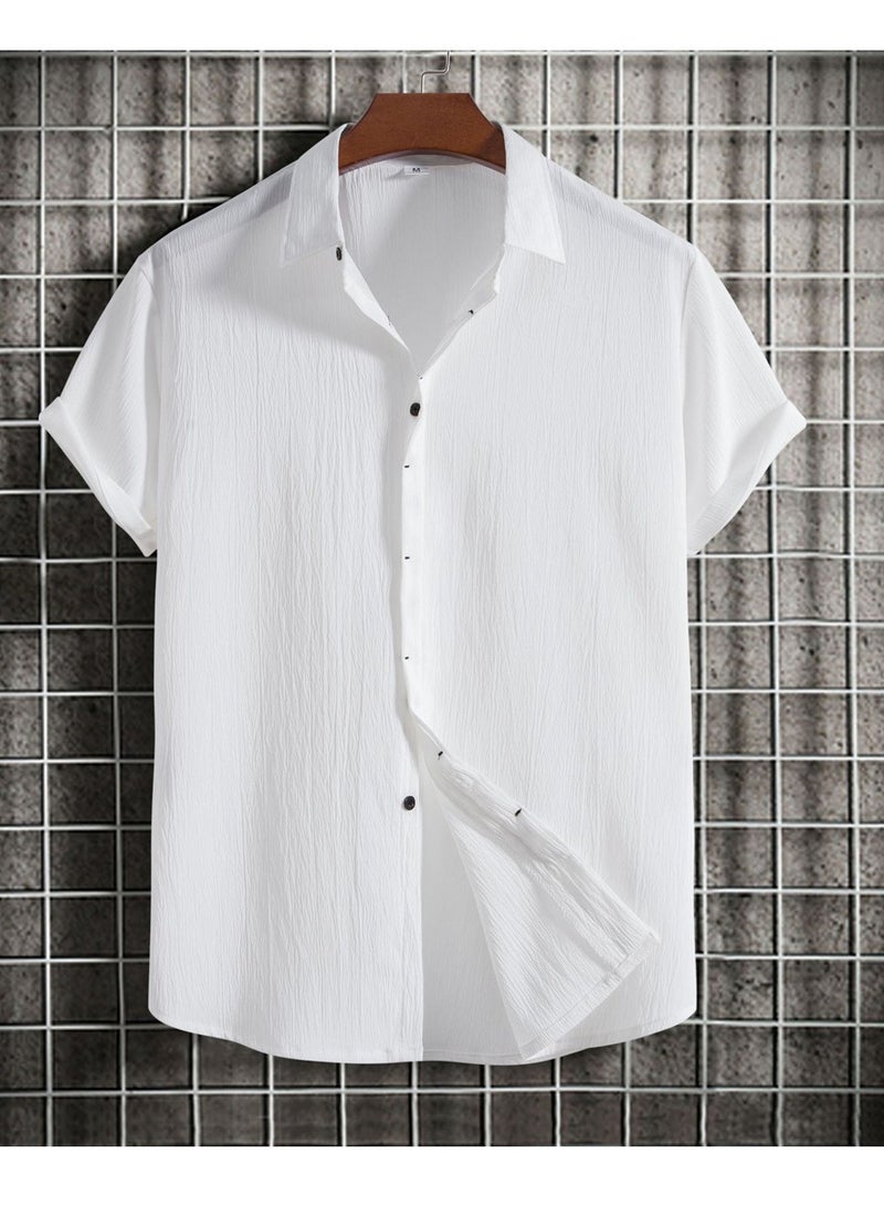 Summer new men's short-sleeved shirt loose solid color button short-sleeved shirt cotton shirt for men  - Image 2