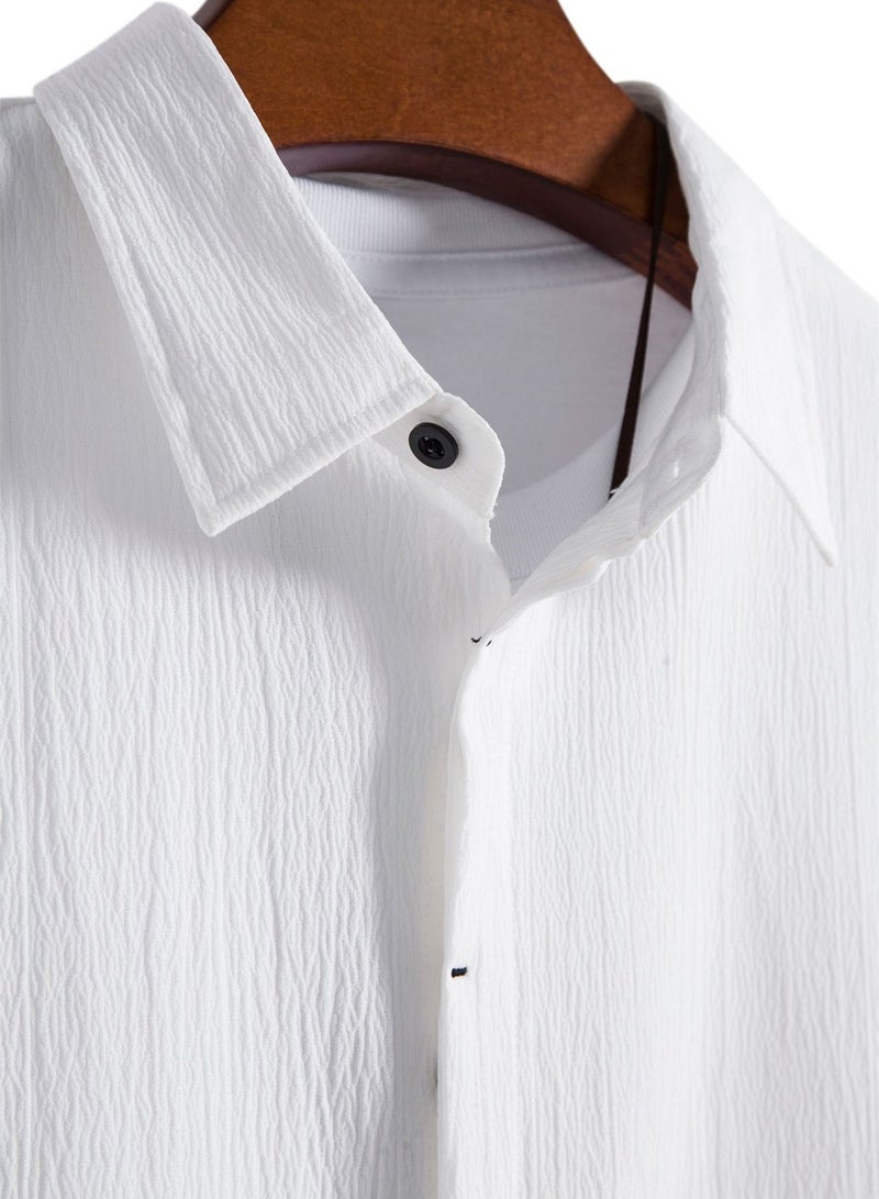 Summer new men's short-sleeved shirt loose solid color button short-sleeved shirt cotton shirt for men  - Image 4