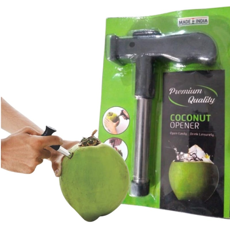 Baaan Stainless Steel Coconut Opener Tool Tender Green Coconut Opener Machine Coconut Hole Driller Opener Rod for Easy Coconut Water Extraction BAAAN Coconut Opener Tool Black - Image 1