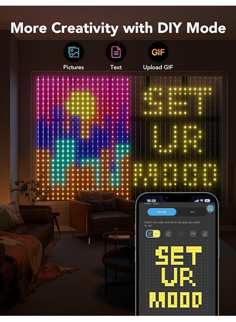 أضواء الستار، أضواء الستار LED الذكية، أضواء الجدار تغيير اللون، أضواء سلسلة الستار الديناميكي DIY لغرفة النوم غرفة المعيشة ديكور خلفية، في الهواء الطلق IP65 للماء، 3Mx 3M، 520 RGBIC LED - Image 4