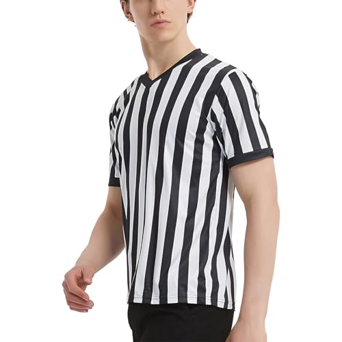 TopTie Sporting Goods Mens Referee Shirt Official VNeck Black White Stripe JerseyL - Image 3