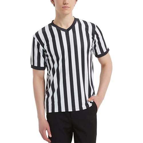 TopTie Sporting Goods Mens Referee Shirt Official VNeck Black White Stripe JerseyL - Image 1