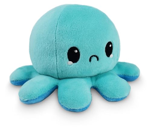 TeeTurtle The Original Reversible Octopus Plushie Happy Blue Sad Light Blue Cute Sensory Fidget Stuffed Animals That Show Your Mood 4 inch - Image 1