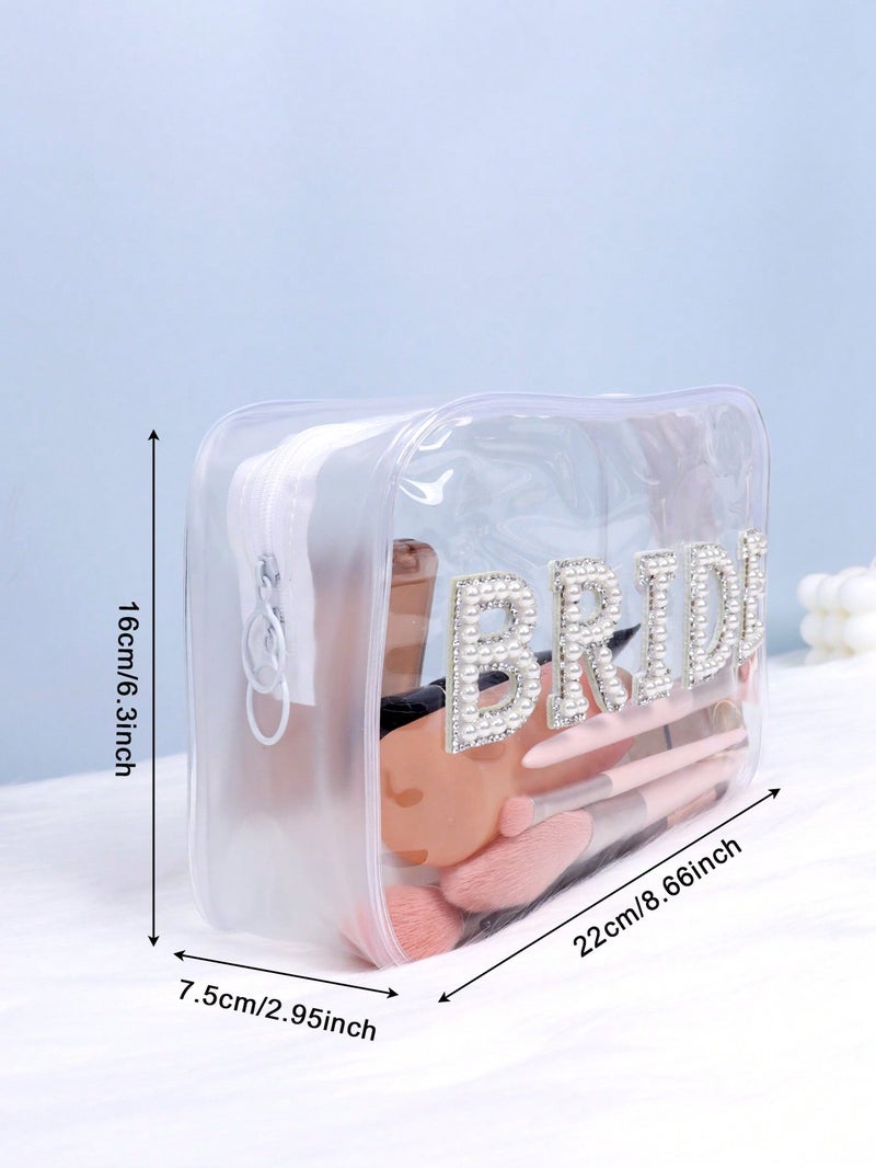 مستلزمات عروس - اكسسوارات عروس شنطة مكياج شفافة بتصميم أنيق مزينة بكلمة "BRIDE" – حقيبة مستلزمات العروس - Image 5
