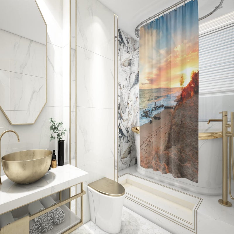 Shelzi Bathroom Curtains with 8 Hook, Polyester Fabric Bath Shower Curtain, Modern Design Printed Curtain for Decorative Waterproof and Washable Bathtub Curtains (80L x 60W Inch) (Design - 8) - Image 3