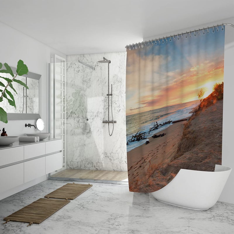 Shelzi Bathroom Curtains with 8 Hook, Polyester Fabric Bath Shower Curtain, Modern Design Printed Curtain for Decorative Waterproof and Washable Bathtub Curtains (80L x 60W Inch) (Design - 8) - Image 4