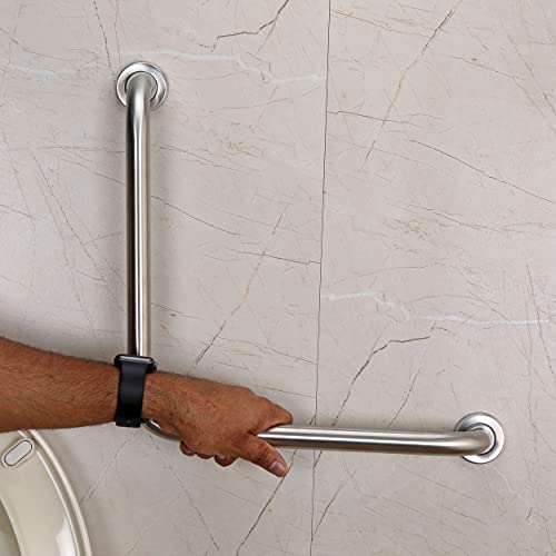 FORTUNE Stainless Steel L Shape Grab Bar for Bathroom & Bathtub Wall Mounted Safety Hand Support Rail, Balance Handle, Towel Bar, Bathroom Accessories Homes, Hotels - (Pack of 2, Matt Finish) - Image 2
