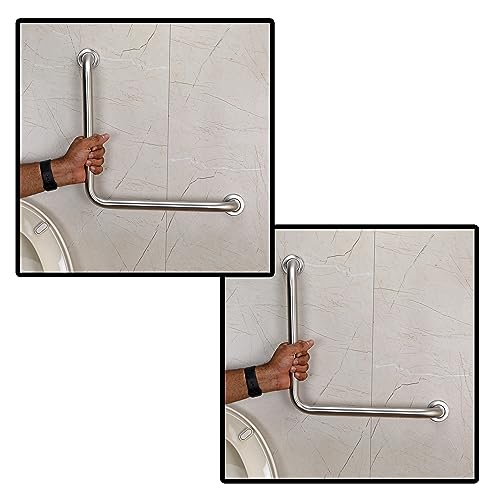 FORTUNE Stainless Steel L Shape Grab Bar for Bathroom & Bathtub Wall Mounted Safety Hand Support Rail, Balance Handle, Towel Bar, Bathroom Accessories Homes, Hotels - (Pack of 2, Matt Finish) - Image 1