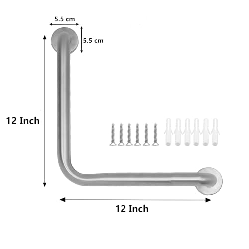 FORTUNE Stainless Steel L Shape Grab Bar for Bathroom & Bathtub Wall Mounted Safety Hand Support Rail, Balance Handle, Towel Bar, Bathroom Accessories Homes, Hotels - (Pack of 2, Matt Finish) - Image 3