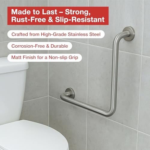 FORTUNE Stainless Steel L Shape Grab Bar for Bathroom & Bathtub Wall Mounted Safety Hand Support Rail, Balance Handle, Towel Bar, Bathroom Accessories Homes, Hotels - (Pack of 2, Matt Finish) - Image 5