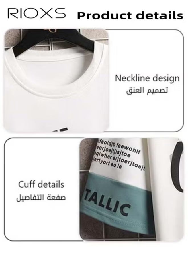 RIOXS Men's 2-Piece Outfits, Graffiti Printed Top And Drawstring Waist Shorts, Fashion Summer Sets For Men, Casual Short Sleeve T-shirt And Shorts Set, Outfits For Teens Men Daily Wear, Versatile Men Clothing Suit Pair With Slipper/Sports Shoes/Sandals - Image 4