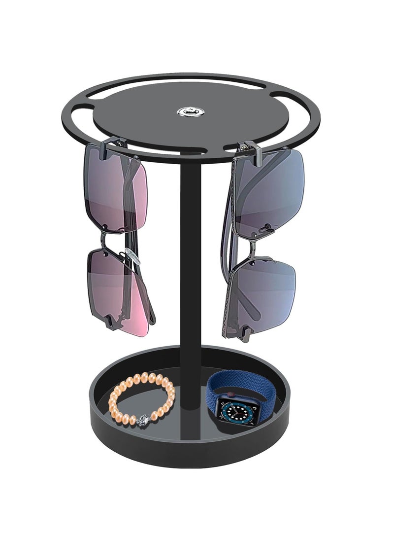 SYOSI Sunglasses Holder Stand, Acrylic Sunglasses Organizer with 360 Rotating, Display Eyeglasses Rack Eyewear Glasses Holder Stand Hanging Organizer for Desk, Dresser, Tabletop, Nightstand, Black - Image 1