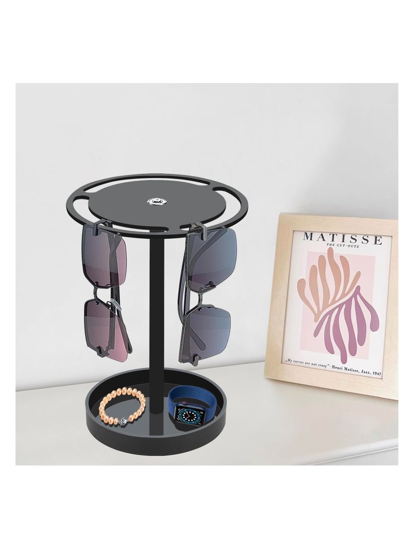 SYOSI Sunglasses Holder Stand, Acrylic Sunglasses Organizer with 360 Rotating, Display Eyeglasses Rack Eyewear Glasses Holder Stand Hanging Organizer for Desk, Dresser, Tabletop, Nightstand, Black - Image 2