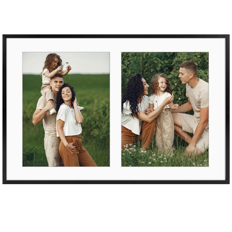 إطار صور ألمنيوم 12x19 من فراميتوري مع فتحات مزدوجة لعرض صور 8x10 مع مات ، زجاج أمامي حقيقي ، تركيب عمودي وأفقي على الحائط ، أسود ، عبوة واحدة