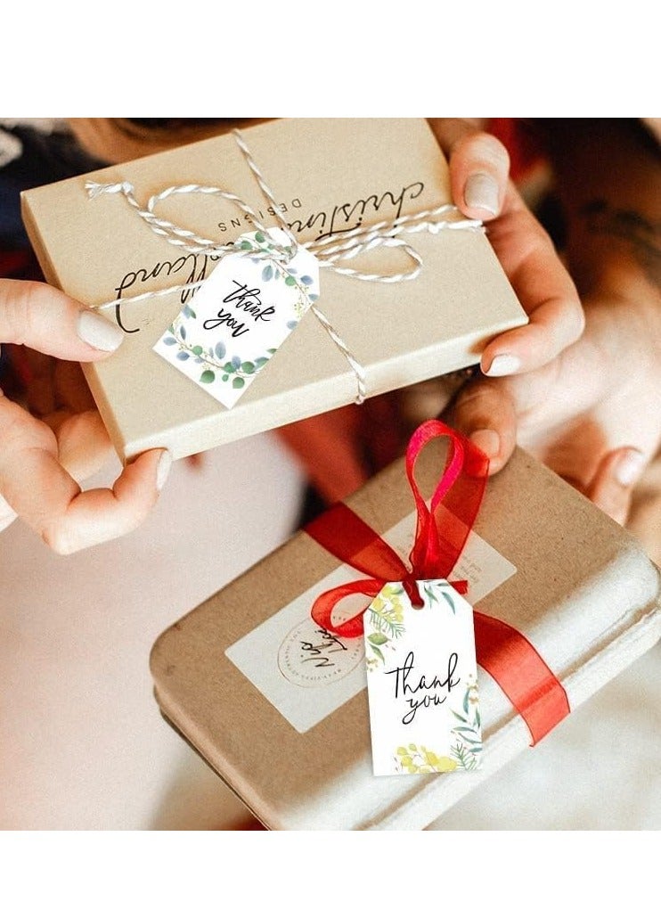 ٥٠ قطعة كروت شكرا من علامات هدايا عيد الميلاد ، علامات ورق كرافت لتغليف الهدايا، ملصقات معلقة بخيوط من الخيش - Image 2