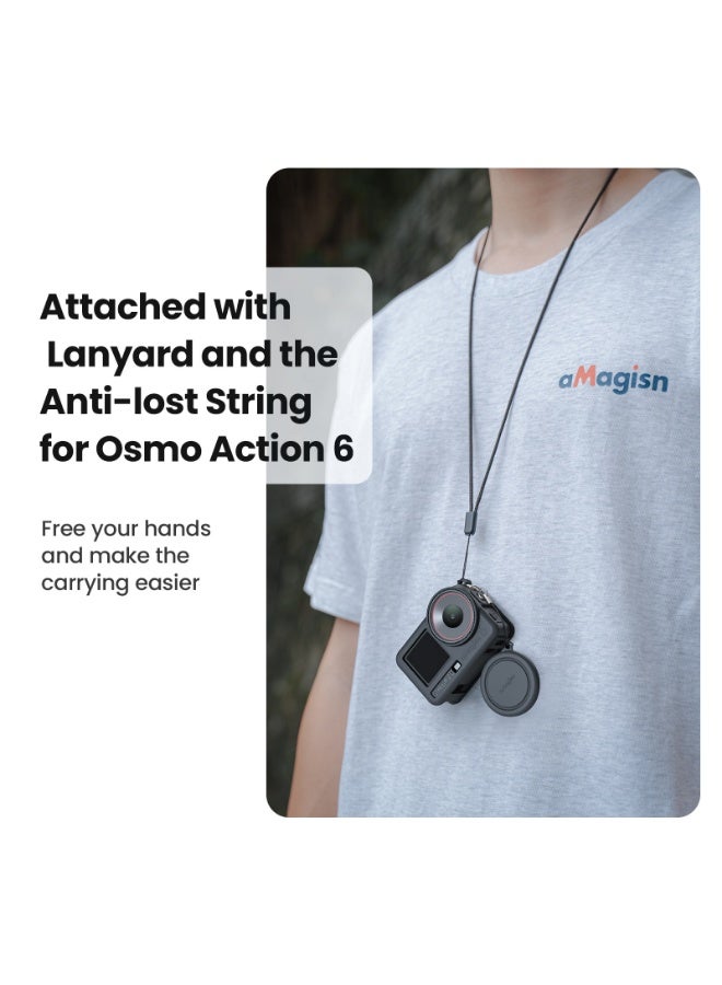 aMagisn لـ DJI Action 6 غطاء سيليكون لحماية الكاميرا، غطاء كامل للجسم مع فتحات دقيقة، حامل سريع التركيب، حبال عنق ومضادة للسقوط (أسود) - Image 5