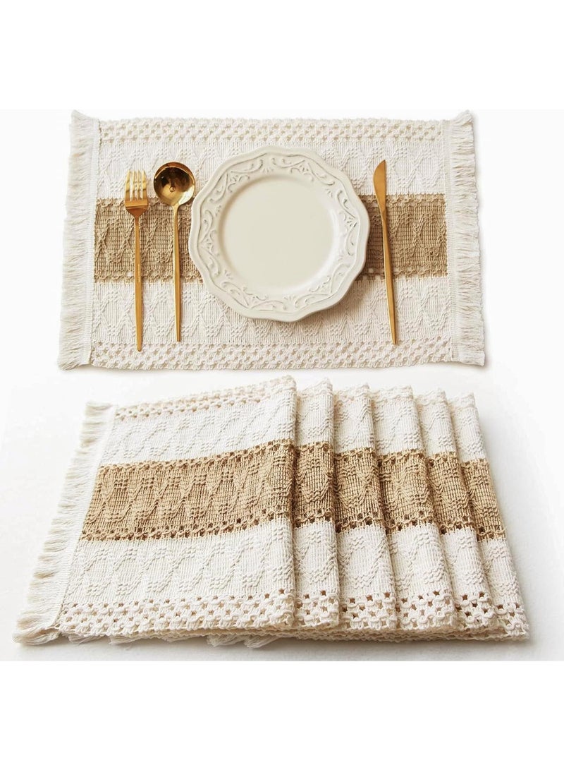 هومستر بوهو بلايسماتس مجموعة من 6، بني، مربع، 11.8 "x19.6"، بطانة القطن الطبيعي، لتناول الطعام طاولة مركزية، عيد الشكر ديكورات المنزل - Image 1