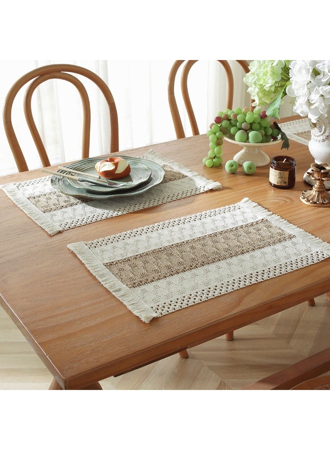 هومستر بوهو بلايسماتس مجموعة من 6، بني، مربع، 11.8 "x19.6"، بطانة القطن الطبيعي، لتناول الطعام طاولة مركزية، عيد الشكر ديكورات المنزل - Image 2