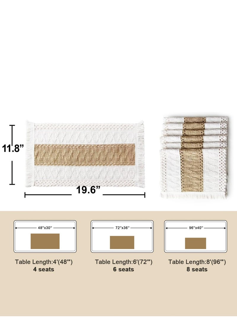 هومستر بوهو بلايسماتس مجموعة من 6، بني، مربع، 11.8 "x19.6"، بطانة القطن الطبيعي، لتناول الطعام طاولة مركزية، عيد الشكر ديكورات المنزل - Image 5