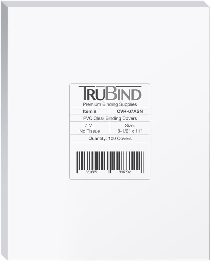 TruBind Binding Covers for Reports and Presentations - Crystal Clear PVC - 7 Mil Thick - Letter Size - 8 1/2 inch x 11 inch - Square Corners - No Tissue Interleaving - 100/Bx (CVR-07ASN) - Image 1