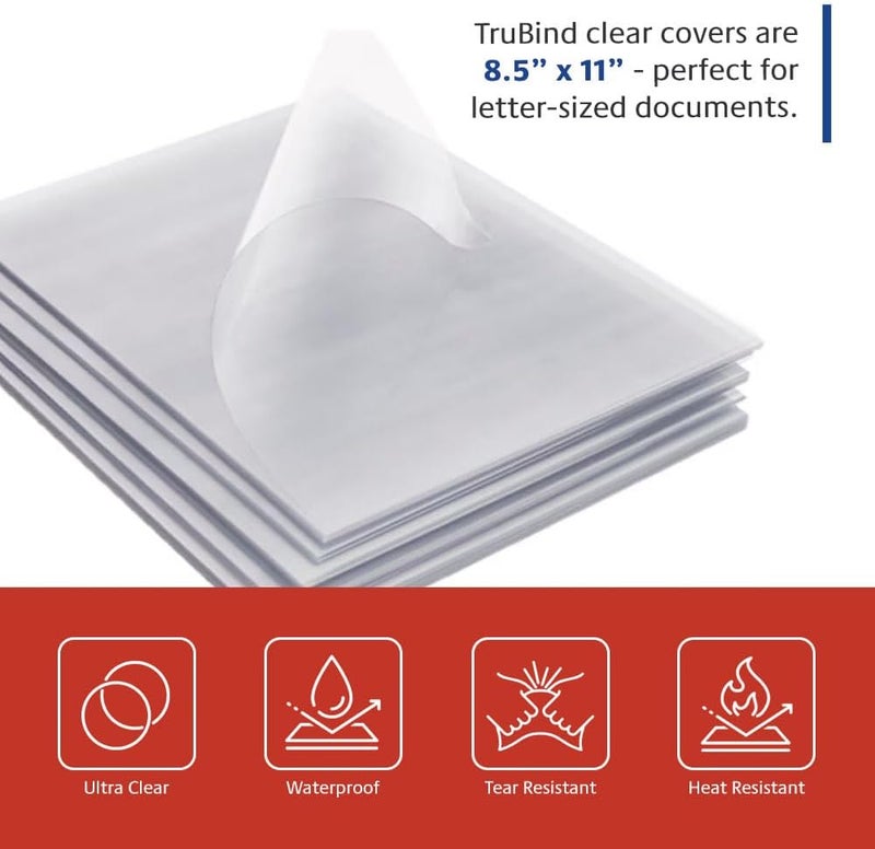 TruBind Binding Covers for Reports and Presentations - Crystal Clear PVC - 7 Mil Thick - Letter Size - 8 1/2 inch x 11 inch - Square Corners - No Tissue Interleaving - 100/Bx (CVR-07ASN) - Image 3