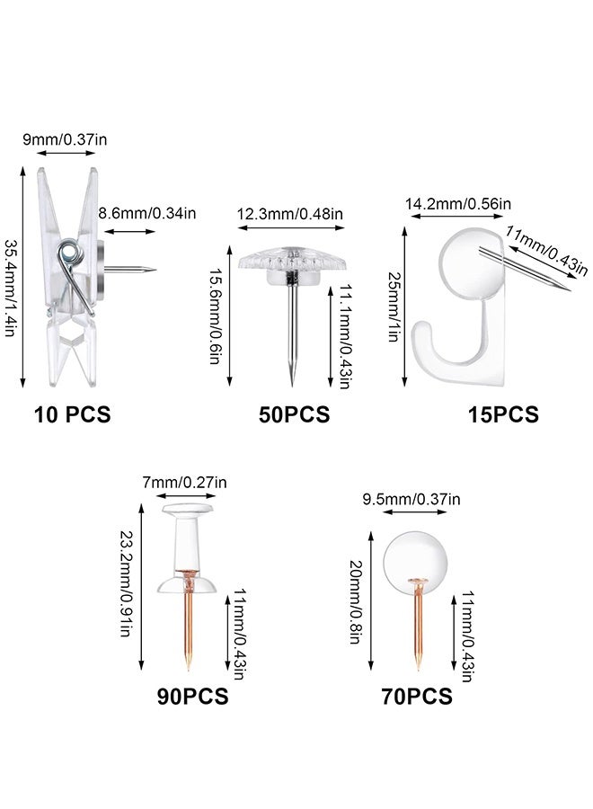 Lemon 235 Pcs Push Pins Set, Thumb Tacks, Tacks, Push Pins for Bulletin Board, Wall, Cork Board, Clear Thumb Tacks (5 Style) - Image 2