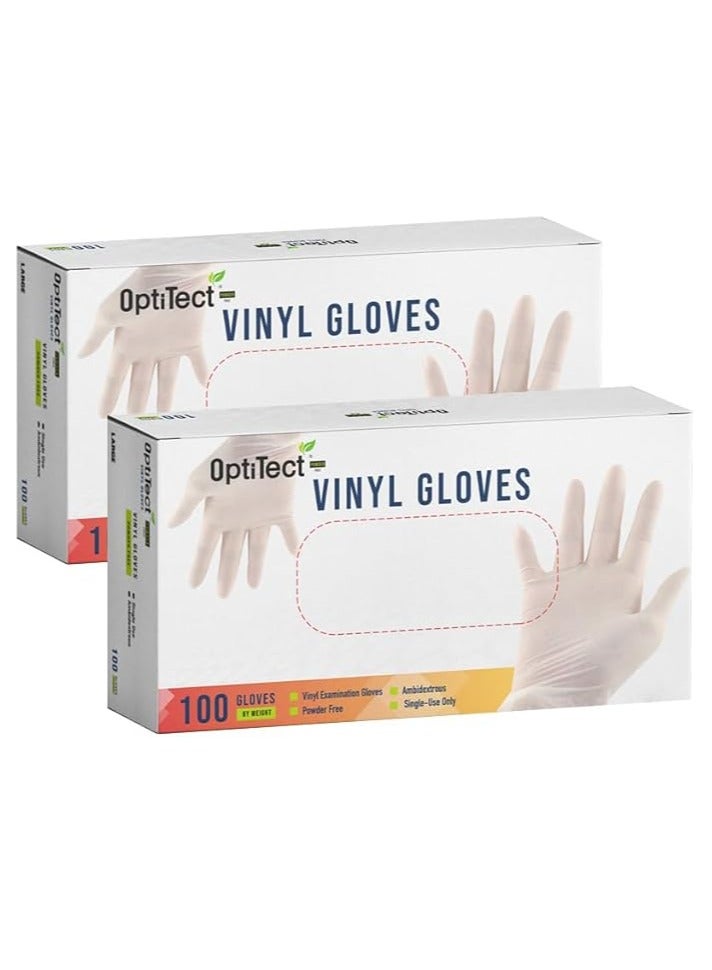 OptiTect Vinyl Gloves Powder Free, Medium Size, 100 Disposable Pieces – Durable, Comfortable & Latex-Free Pack of 2 - Image 1