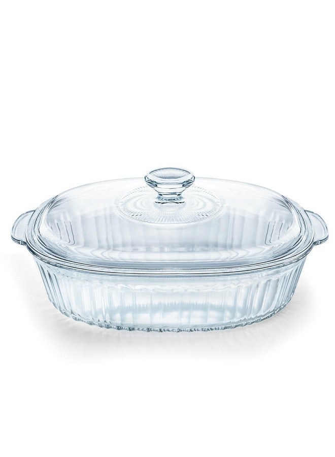 Luvan 2.8L/3Qt Glass Casserole Dish with Lid, Ribbed Oval Glass Baking Dish for Oven & Microwave, Clear Lead-Free Covered Casserole Cookware, Versatile Deep Glass Food Container for Baking, Cooking - Image 1