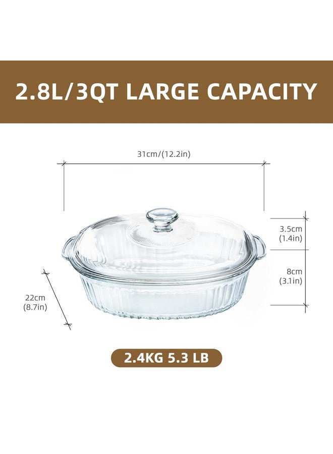 Luvan 2.8L/3Qt Glass Casserole Dish with Lid, Ribbed Oval Glass Baking Dish for Oven & Microwave, Clear Lead-Free Covered Casserole Cookware, Versatile Deep Glass Food Container for Baking, Cooking - Image 2