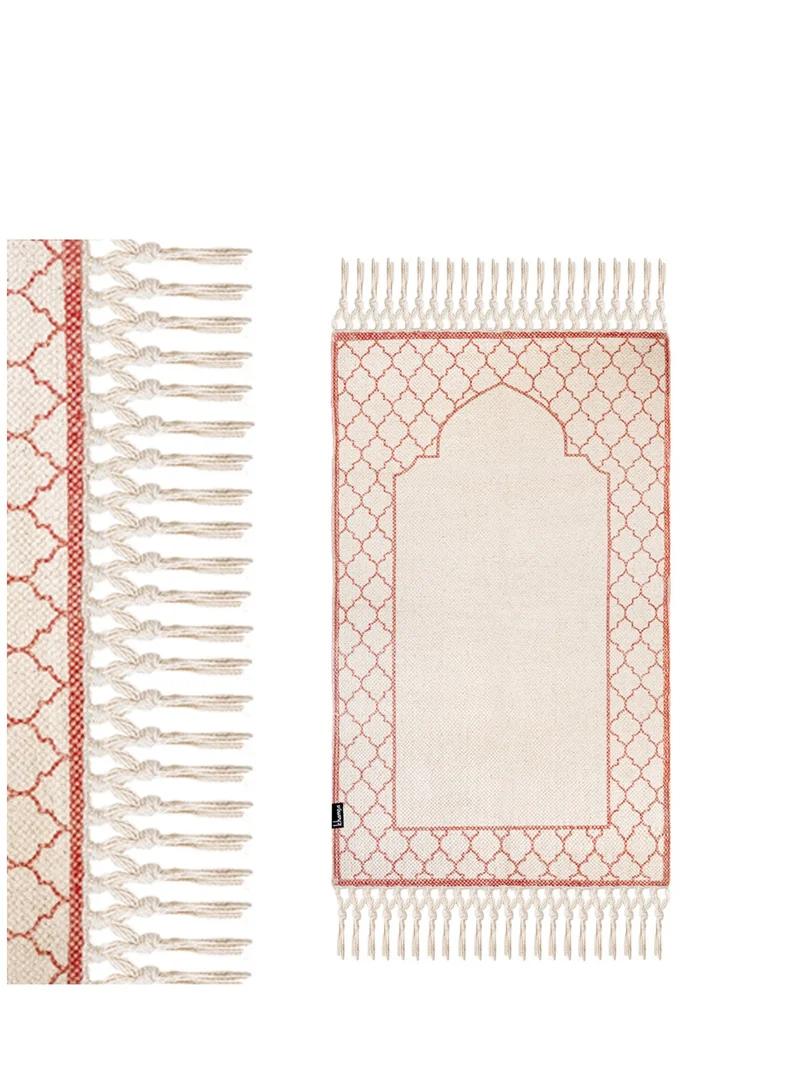 KHAMSA Comfort | Muslim Prayer Rug Prayer Mat with Added Foam Children Size 55 cm x 100 cm Arabic Style Janamaz in 100% Soft Organic Cotton Fabric Handcrafted Arabic Design | Zahri - Pink