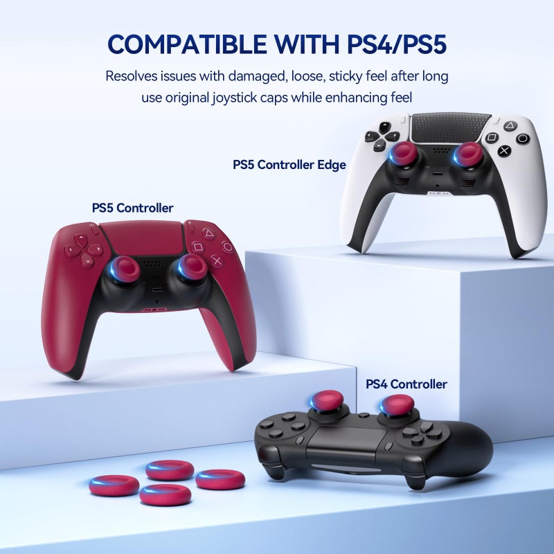 NEWDERY Joystick Replacement Grip Caps for PS4/PS5 Controller, for PS5/PS4 Thumb Grips Caps, Anti-Stickiness, Anti-Slip, Anti-Scratch, Anti-Fingerprint, for PS4/PS5 Joystick Caps-RED(10pcs) - Image 3
