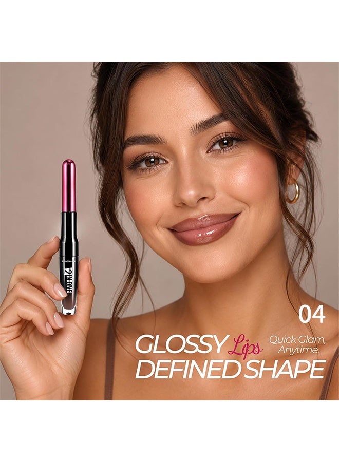LANGMANNI 2 In One, Dual‑Ended Lip Gloss & Lip Liner, Cinnamon Rose Nude Lip Liner And Gloss Duo, Hydrating Non‑Sticky Smooth Color For Fuller‑Looking Lips 04 - Image 2