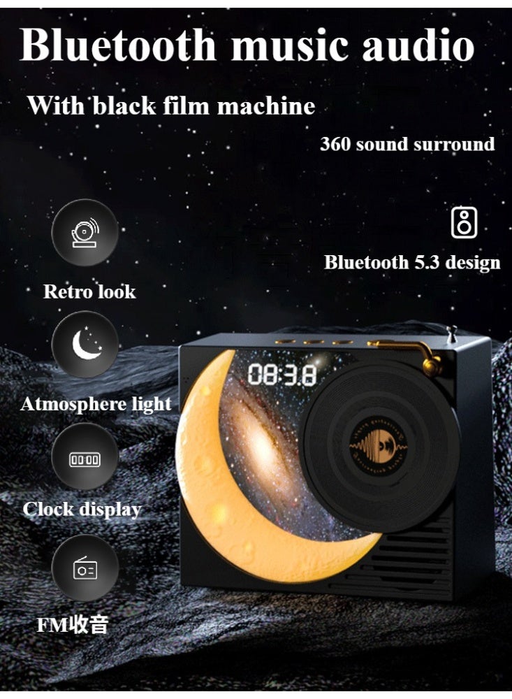Portable Bluetooth speaker, retro starry sky Lanyue blue tooth speaker, vinyl record player, moon clock, with starry sky atmosphere light, FM radio, portable audio for family gatherings - Image 1
