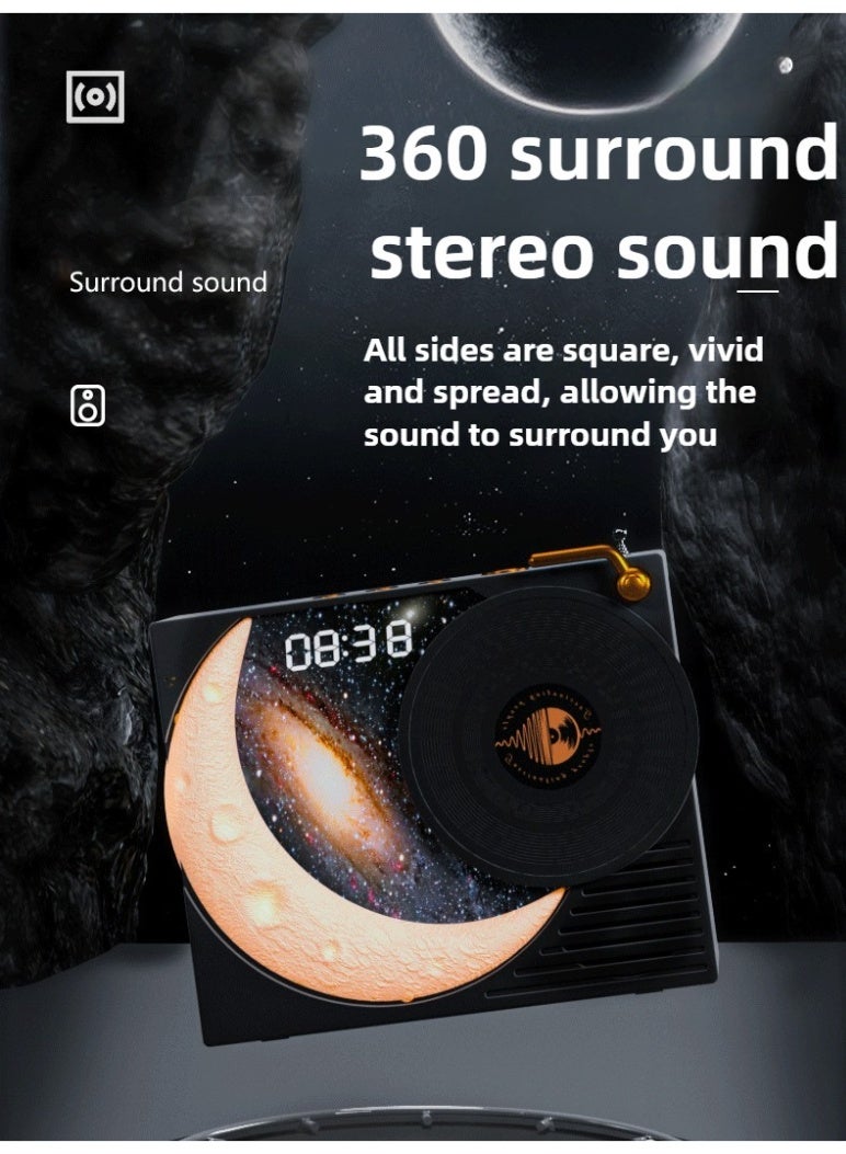 Portable Bluetooth speaker, retro starry sky Lanyue blue tooth speaker, vinyl record player, moon clock, with starry sky atmosphere light, FM radio, portable audio for family gatherings - Image 5