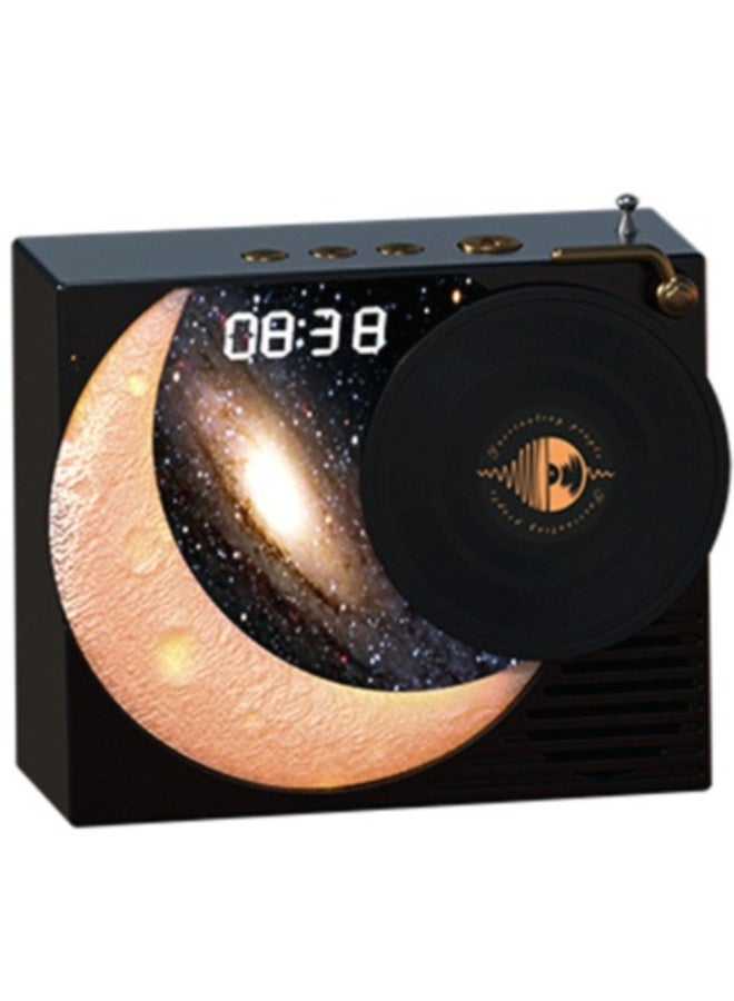 Portable Bluetooth speaker, retro starry sky Lanyue blue tooth speaker, vinyl record player, moon clock, with starry sky atmosphere light, FM radio, portable audio for family gatherings - Image 2