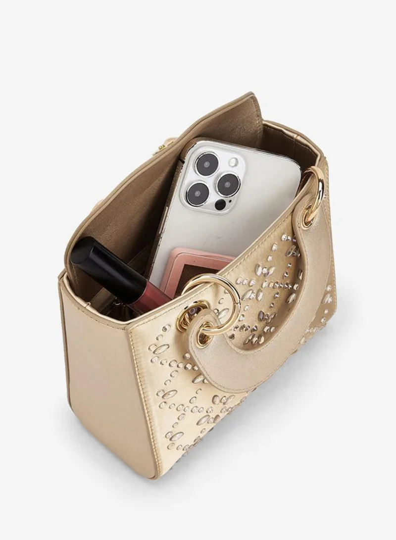 Flora Bella By Shoexpress GOLD Floral Bella Embellished Tote Bag with Detachable Strap Ramadan Collection for Women | Best Price UAE