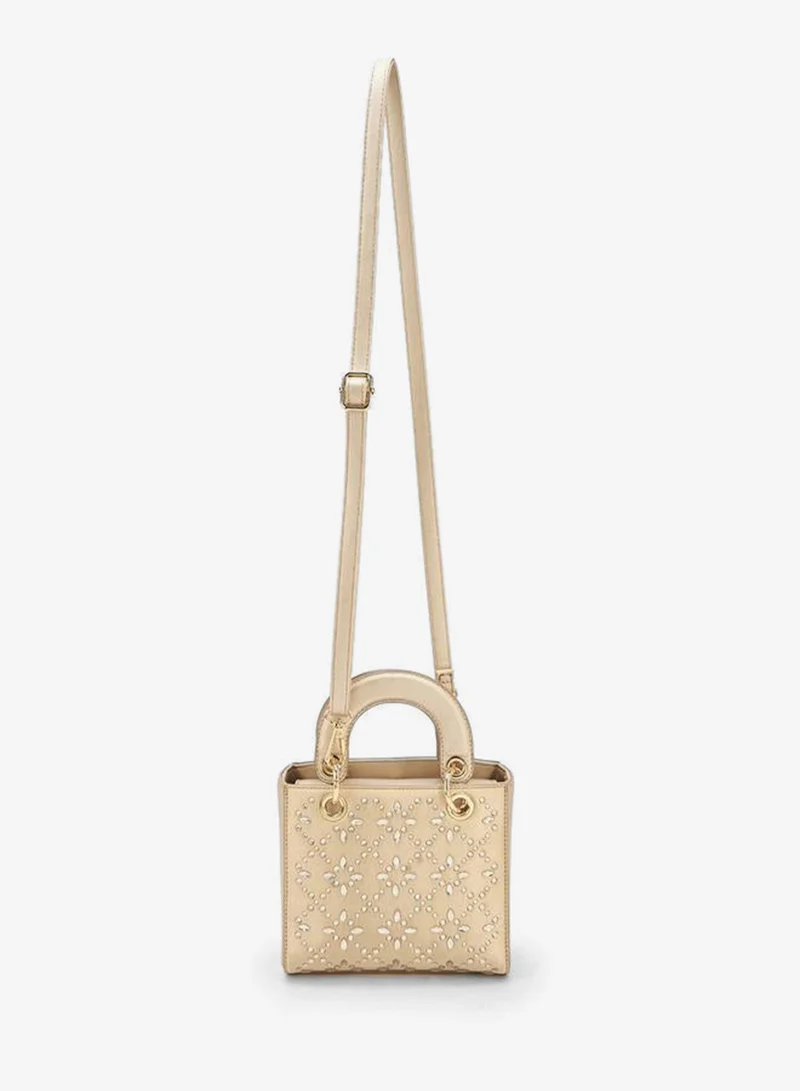 Flora Bella By Shoexpress GOLD Floral Bella Embellished Tote Bag with Detachable Strap Ramadan Collection for Women | Best Price UAE