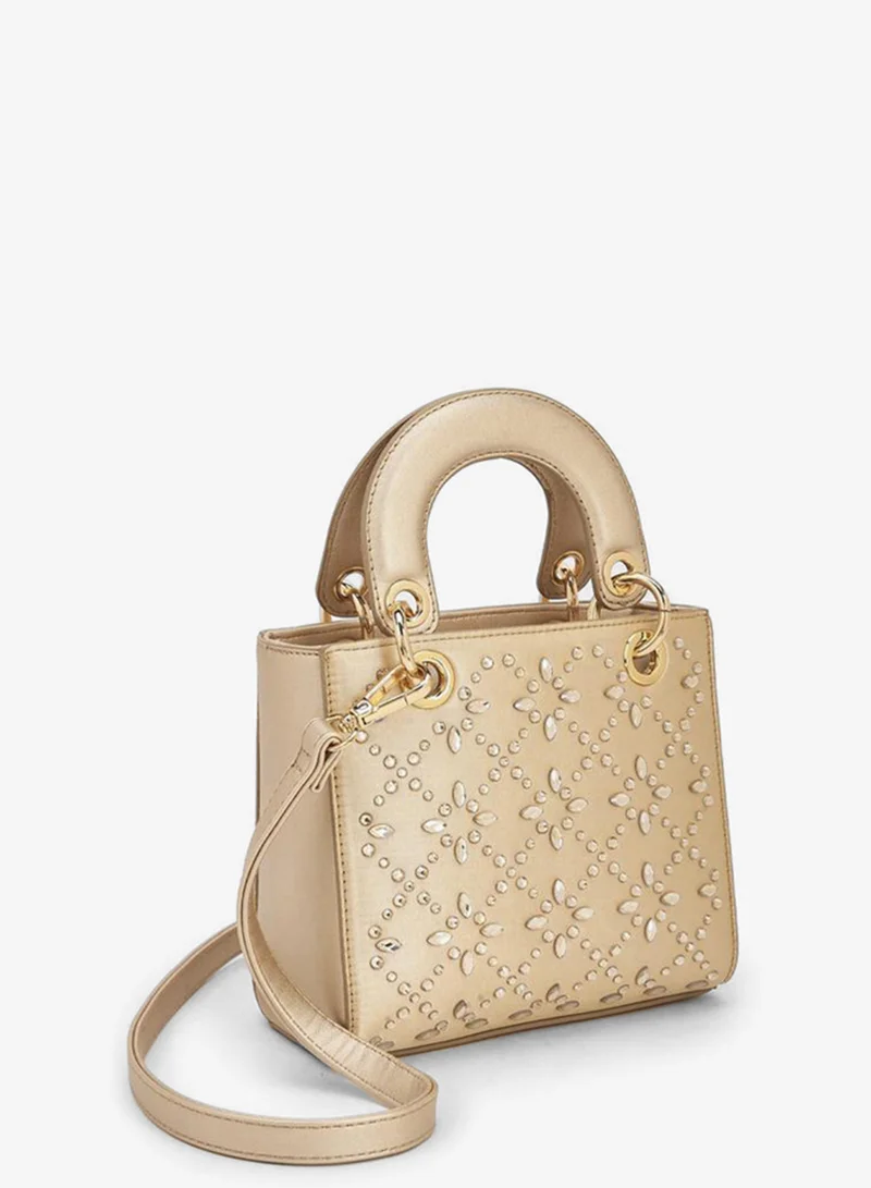 Flora Bella By Shoexpress GOLD Floral Bella Embellished Tote Bag with Detachable Strap Ramadan Collection for Women | Best Price UAE