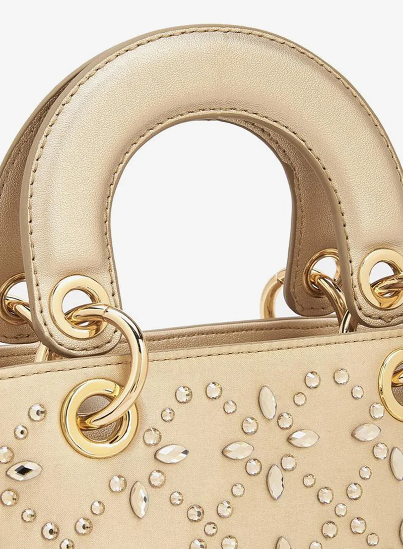 Flora Bella By Shoexpress GOLD Floral Bella Embellished Tote Bag with Detachable Strap Ramadan Collection for Women | Best Price UAE