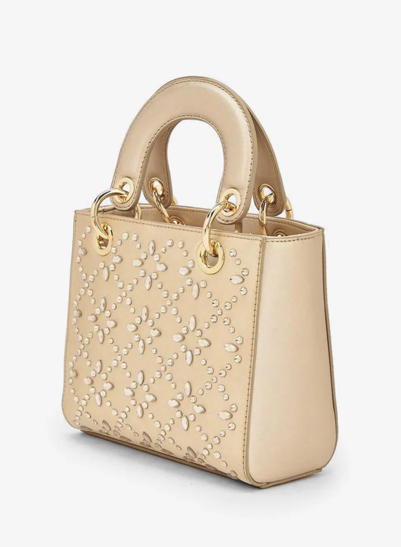 Flora Bella By Shoexpress GOLD Floral Bella Embellished Tote Bag with Detachable Strap Ramadan Collection for Women | Best Price UAE