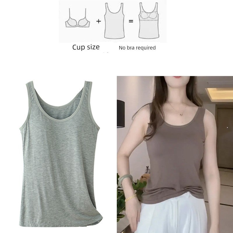 Modal spaghetti strap vest underwear women's integrated pajamas with chest pads summer thin home top no bra - Image 2
