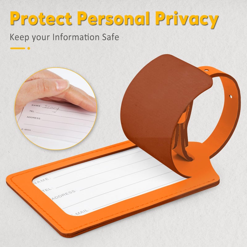Travelambo Luggage Tags for Suitcases Faux Leather Privacy Protection 2 Pack Bag Tags Travel Accessories Essential, Hot Orange - Image 3
