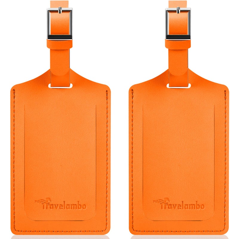 Travelambo Luggage Tags for Suitcases Faux Leather Privacy Protection 2 Pack Bag Tags Travel Accessories Essential, Hot Orange - Image 1