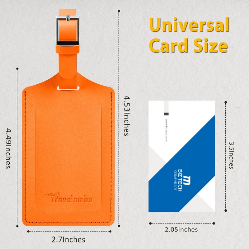 Travelambo Luggage Tags for Suitcases Faux Leather Privacy Protection 2 Pack Bag Tags Travel Accessories Essential, Hot Orange - Image 2