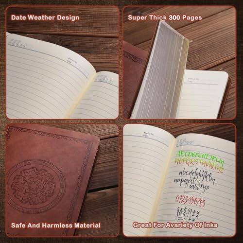 Fetinar 2026 Leather Vintage Journal Notebook,300 Pages,Leather Softcover Lined Journal Notebooks for Women Men,Notebook Journals for Writing Travel,Business,Office,7.1'' X 9.8'' - Image 3